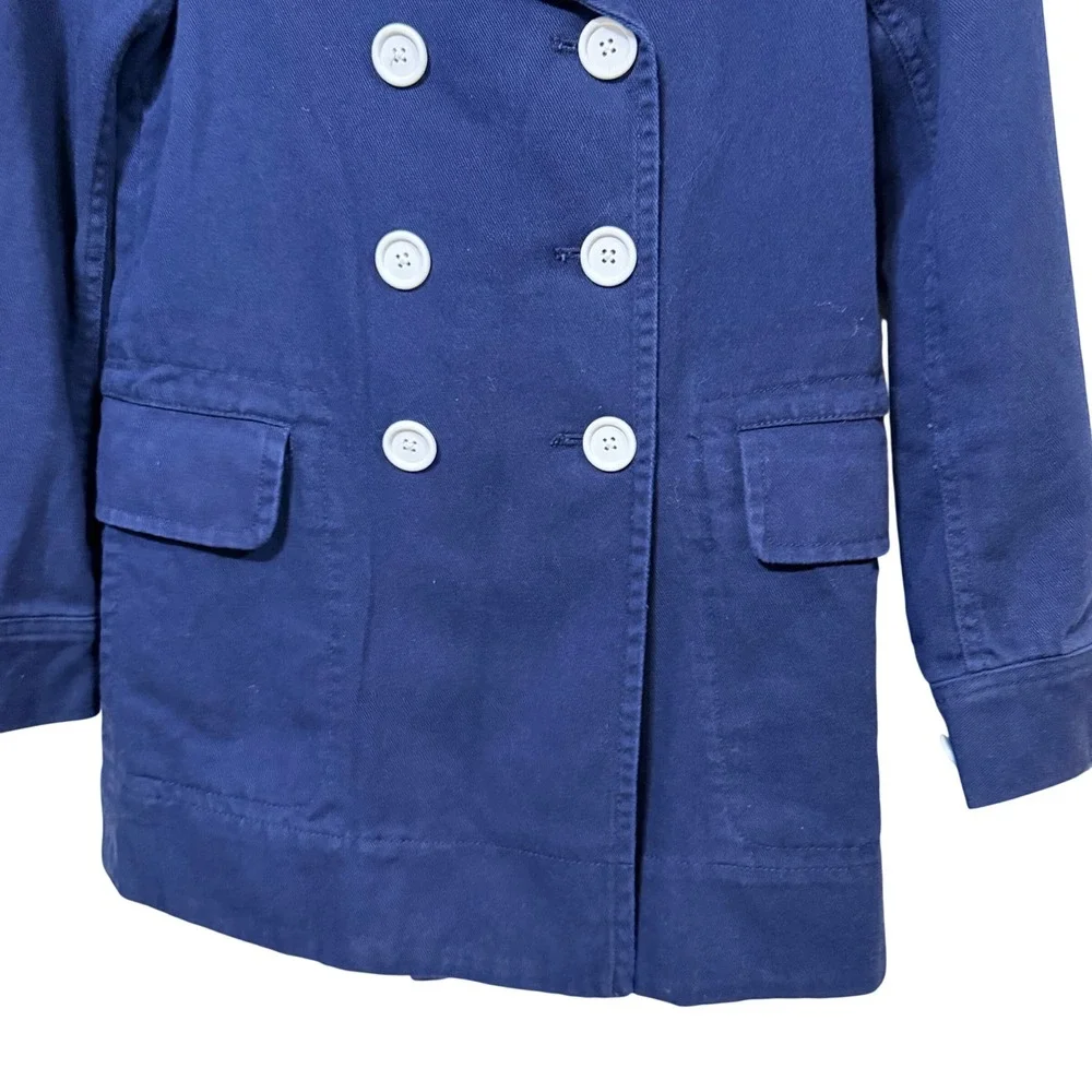 J.Crew Womens Navy Blue Cotton Double Breasted Pea Coat Jacket White Buttons 2 - Picture 4 of 8